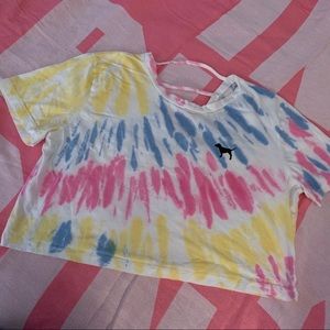 PINK Tie-Dye Crop Top With Barred Back